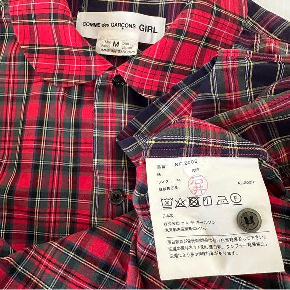 Authentic Comme des Garcons Girl Red Tartan Round Collar Shirt, M - Picture 5 of 10